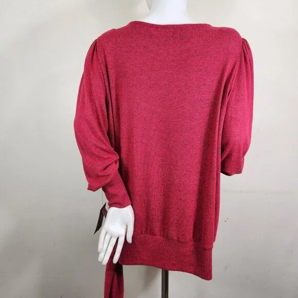 I.N.Studio Womens Size 2 X Red Lightweight Sweater Plus SideTie and Neck -23 - Picture 3 of 11